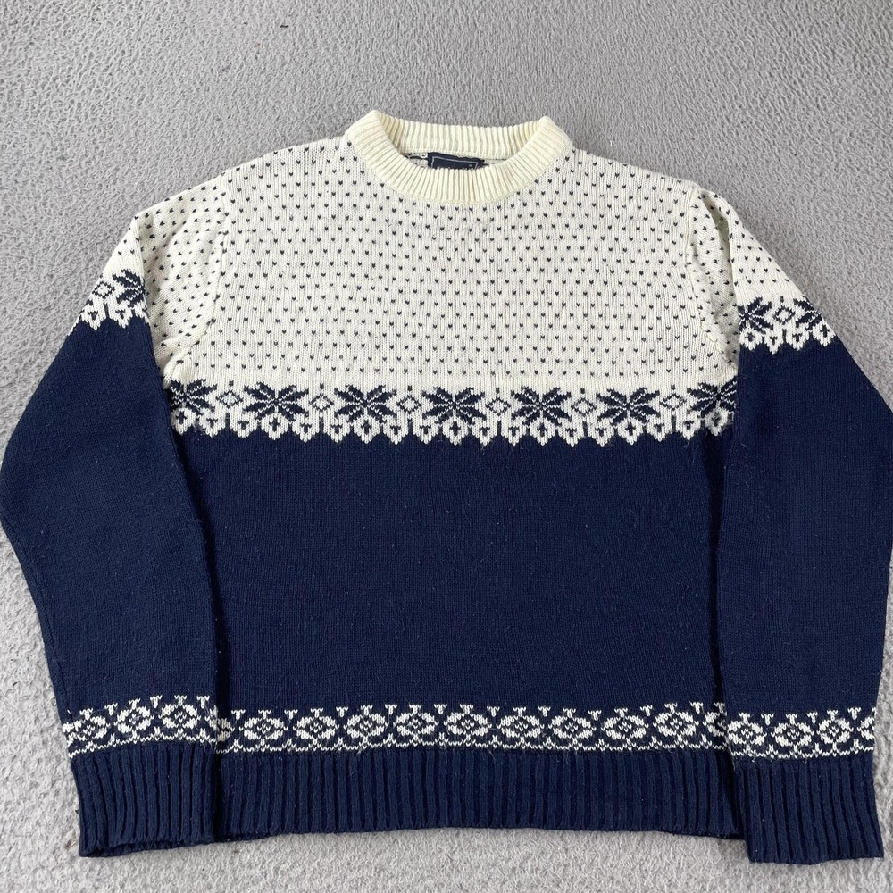 Sigallo Sweater Mens Medium Blue White Fair Isle‎ Nordic Snowflake Knit Winter